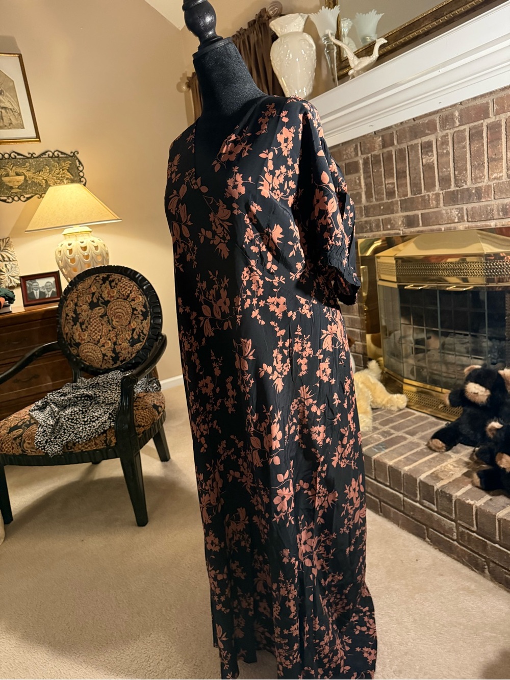 a new day Black Maxi Dress with Rust Floral Print
